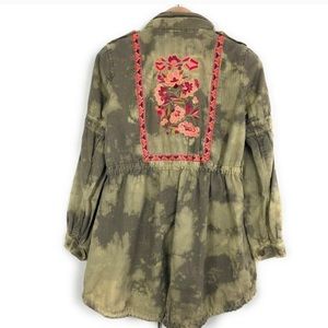 Free people embroidered green tie dye jacket size6